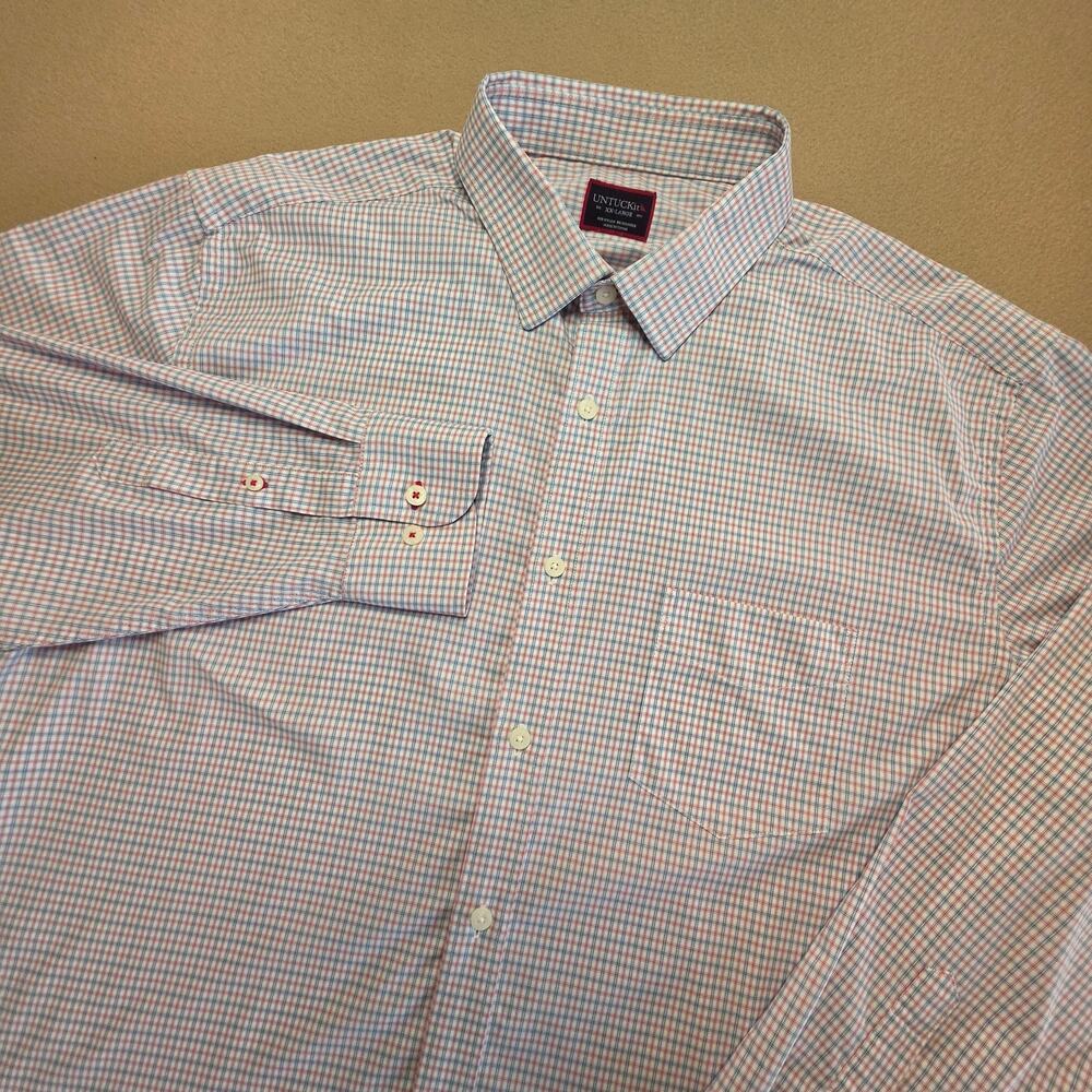 UNTUCKit Russell Plaid Long-Sleeve Button-Up Shirt White Blue Red Sz XXL